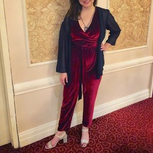 Red, velvet jumpsuit